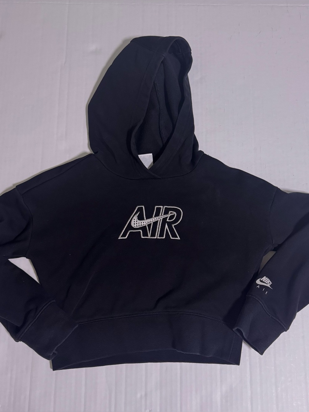 Nike Air Kids Cropped Hoodie Black Logo Pullover Sweatshirt S School Travel - Picture 5 of 10